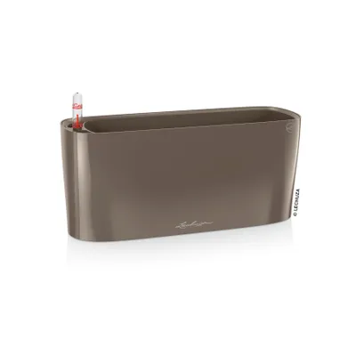 Produktbild von LECHUZA-Pflanzgefäß DELTA Premium 10 Taupe Hochglanz | Tischgefäß mit Bewässerung und Pflanzeinsatz | Hochglanz-Oberfläche | 30 x 11 x 13 cm | 15466