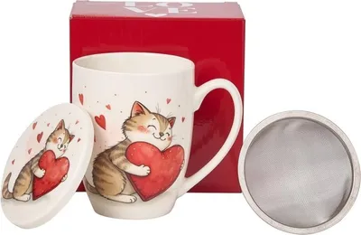Imagen del producto de Taza de porcelana con infusor, diseño "Gato con juguete"