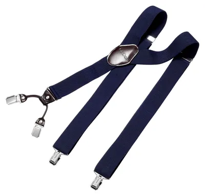 Produktbild von DonDon Herren Hosenträger 3,5 cm breit 4 Clips mit braunem Leder in Y-Form elastisch und längenverstellbar - navy blau