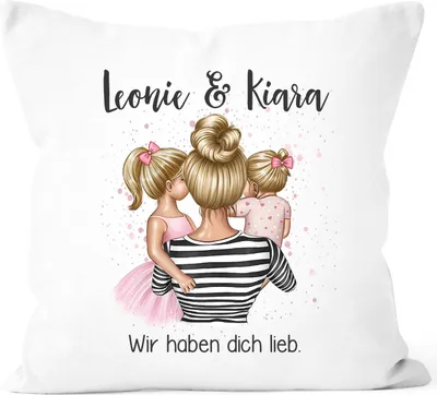 Produktbild von Kissen-Bezug Mama Kinder Tochter Sohn personalisiert mit Namen persönliches Muttertagsgeschenk SpecialMe® weiß 40cm x 40cm