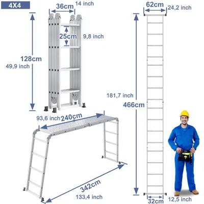 Immagine prodotto di Scala a cavalletto multifunzione in alluminio, 6 in 1 – altezza 4 metri