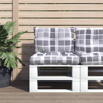 Produktbild von "SALE 2026"Gartenbankauflage - CLORIS - Palettenkissen 2-tlg. - modernes Design - Sitzkissen/Polsterauflage - Grau Karomuster Stoff DE209410 - Gartenmöbelauflagen