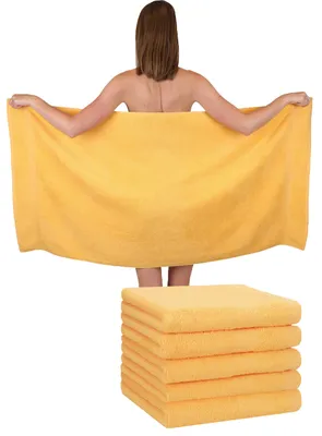 Produktbild von Betz 6 Stück Duschtücher 70 x 140 cm PREMIUM 100% Baumwolle Liegetuch Strandtuch   Farbe: honiggelb