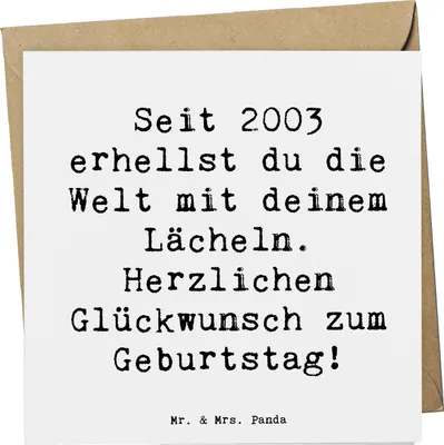 Produktbild von Mr. & Mrs. Panda Grußkarte Spruch 2003 Geburtstag - Weiß - Geschenk, faltkarte, doppelkarte, Happy Birthday, Geburtstagsgeschenk, Alter, seit, Klappkarte, Jahrgangsfeier