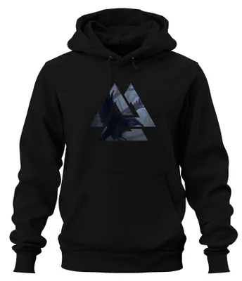 Produktbild von Wikinger Valknut Rabe Nordisch Odin Valhalla Gothic Hoodie Kapuzenpullover, Schwarz, L