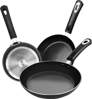 Obrázok produktu pre Sada 3 hliníkových panvíc vhodných na indukčné varné dosky, 20–28 cm, čierna