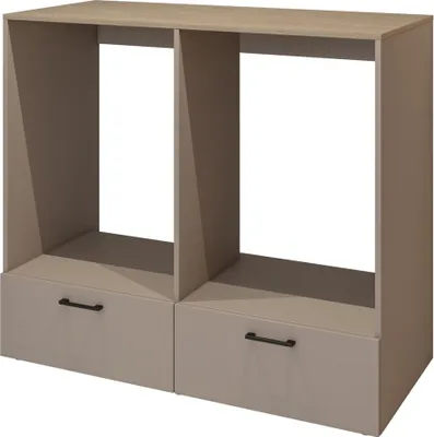 Image de Meuble de rangement pour machine à laver et sèche-linge collection WASHING – 2 tiroirs – Taupe et chêne