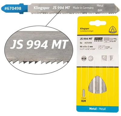 Zdjęcie produktu dla Klingspor JS 994 MT Stichsägeblätter, 90x8x1mm Nutzlänge 63Bi-Metall 5 Stk.