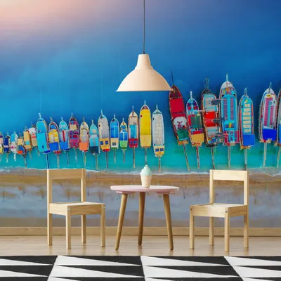 Produktbild von Muralo XXL Selbstklebende FOTOTAPETE Meer BOOTE Aussicht von oben 3D Effekt (B) 405 cm x (H) 270 cm Tapete Wandtapete WOHNZIMMER SCHLAFZIMMER 4577
