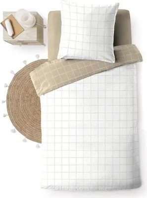 Image de Parure de lit - Douceur d'Intérieur - Cadria - Coton - 200 x 140 cm - Beige