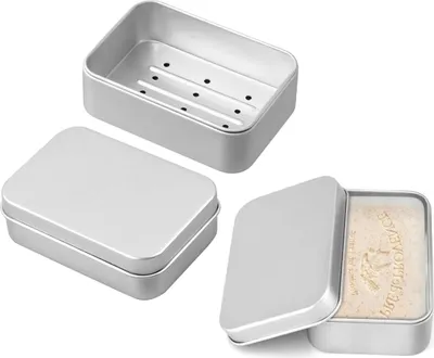 Produktbild von Edelstahl Seifenschalen - Set von 3 mit Ablaufschale, ideal für Reisen