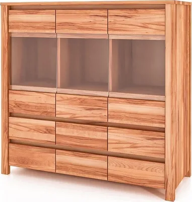 Produktbild von Anrichte Tinci aus Kernbuche massiv 115x45x112 mit 3 Glastüren und 6 Schubladen