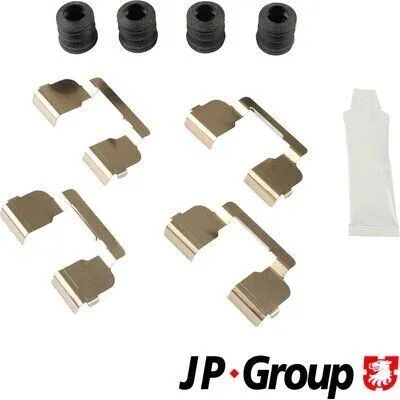 Produktbild von JP GROUP 4364004310 Zubehörsatz Scheibenbremsbelag Vorne für RENAULT TWINGO II (CN0) CLIO II (BB0/1/2, CB0/1/2) MEGANE I (BA0/1) für DACIA SANDERO