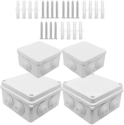 Produktbild von Wasserdichte Anschlussdose IP65, Aufputz-Verteilerdose, 85 x 85 x 50 mm, 100 x 100 x 70 mm, mit Schrauben, für den Innen- und Außenbereich – 4er-Set