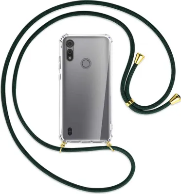 Produktbild von Handykette Backcover-Schutzhülle mit Band (Metall goldfarben) für Motorola Moto E6s - dunkelgrün