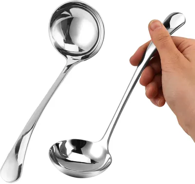 Obrázok produktu pre Pollepel – Súprava 2 kusov – 20 cm – Nerezová oceľ – Vhodné do umývačky riadu – Ergonomická rukoväť – Strieborná farba