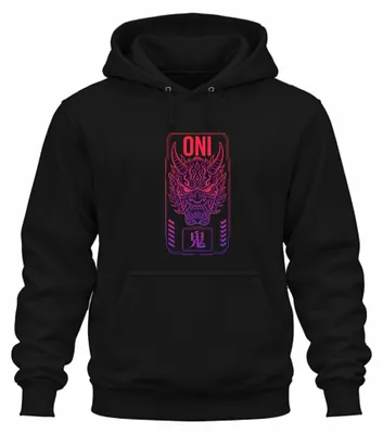Productafbeelding van ONI Hysteria Japan Duivelmasker Vaporwave Y2K Hannya Yokai Hoodie, Zwart, Maat M