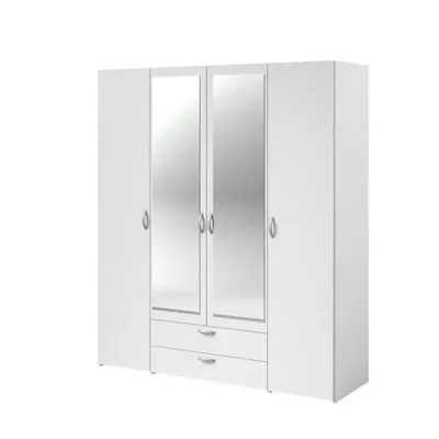 Image de ArmoireReproduction blanc 4 portes battantes + 2 miroirs + 2 tiroirs 160 x 51 x hauteur 185 cm