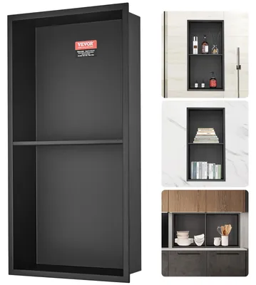 Zdjęcie produktu dla VEVOR Nisza ścienna 10x33.02x63.5cm Nisza prysznicowa Nisza ze stali nierdzewnej Dwuwarstwowa 100% wodoodporna Instalacja w niszy 0-40°C Temperatura pracy 92° Wewnętrzna konstrukcja narożna Idealna do łazienek Sypialnie Gabinety