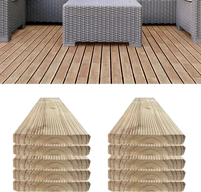 Produktbild von Floranica 10 Stk. Lärchenholz Bretter 100 cm Lang Zaunlatten Terrassendielen Konstruktionsholz geriffelt für Hochbeet & Sichtschutz