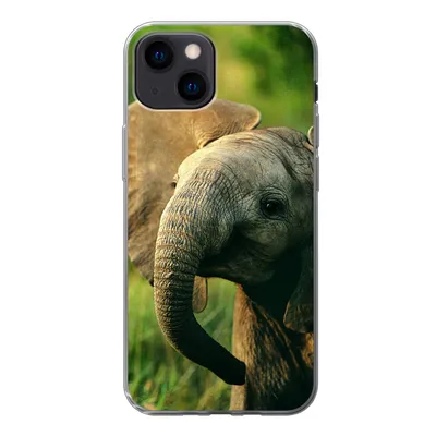 Produktbild von MuchoWow® Handyhülle Schutzhülle Hülle für iPhone 13 mini Elefant - Grün - Tiere - Natur Silikon Softcase Handy Hülle - Softcase