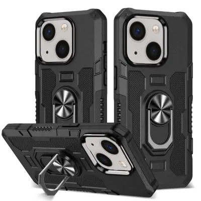 Produktbild von Smartphonica Robuste Panzertasche für iPhone 14 mit Ring Autohalterung - Schwarz