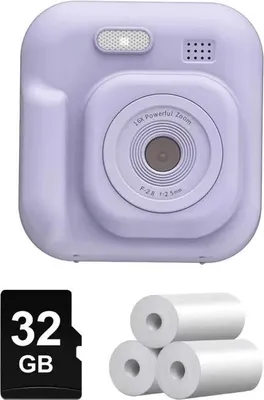 Image de Appareil photo pour enfants - Appareil photo jouet avec impression thermique instantanée - Vidéo 1080p - Jeux et musique - Batterie au lithium - Violet