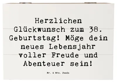 Produktbild von Mr. & Mrs. Panda Box Spruch 38. Geburtstag Freude Abenteuer 22 x 15 cm - Weiß - Geschenk, Geburtstagsgeschenk, Kiste, Meilenstein, Geschenkbox, fotobox, neues Lebensjahr