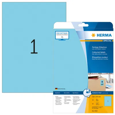 Produktbild von Etiketten A4 blau 210x297 mm Papier matt 20 St.