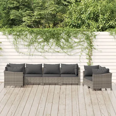 Produktbild von 7-tlg. Garten-Lounge-Set mit Kissen Grau Poly Rattan , Gartenmöbel-Sets Design 2024