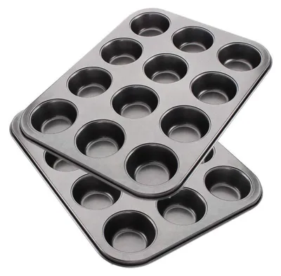 Produktbild von Backblech für 12 Muffins, antihaftbeschichtet, Kohlenstoffstahl, 35,5 x 26,5 x 2,7 cm, 2 Stück