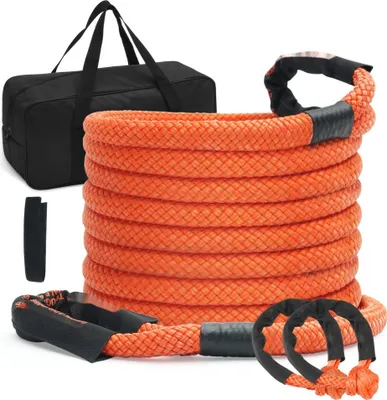 Immagine prodotto di Fune di traino 22 mm x 9 m - Cinghia di recupero fuoristrada ad alte prestazioni da 13871 kg - 2 grilli morbidi (20.000 kg) - Estremamente resistente con un'elasticità del 30% - Cinghia di recupero energetico per jeep, auto, camion, ATV, UTV, SUV, trattore