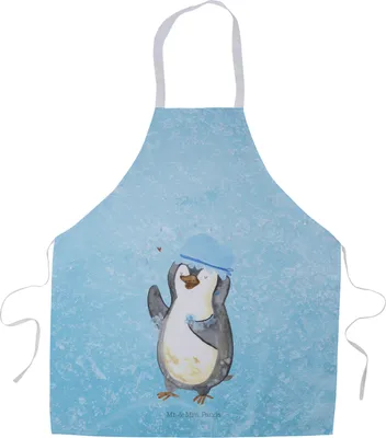 Produktbild von Mr. & Mrs. Panda Schürze Pinguin Duschen - Eisblau - Geschenk, Küchenzubehör, Dusche, Singen, Grillschürze, Duschkonzert, Küchenschürze, Motivation, Kochkleidung, Kellner