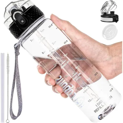 Immagine prodotto di Borraccia per bambini, 500 ml, a prova di perdite, con cannuccia, senza BPA, trasparente, con 2 tappi
