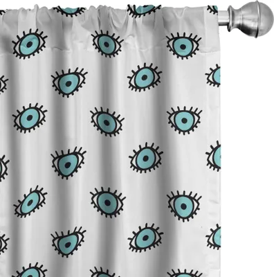 Zdjęcie produktu dla ABAKUHAUS Zasłony, firanki, urocze ikony oczu z rzęsami na neutralnym tle, 2 sztuki 75 x 175 cm, kolor seafoam i biały