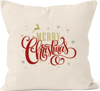 Produktbild von Kissenbezug Merry Christmas Weihnachten Geschenk Kissen-Hülle Deko-Kissen 40x40 Baumwolle MoonWorks® natur unisize