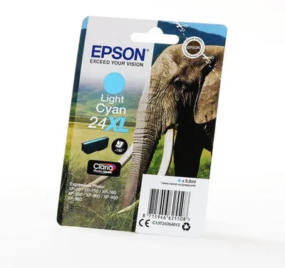 Produktbild von Epson Elephant 24XL Elefant Claria Photo HD Single Light Cyan Tinte, High (L) Yield, Cyan, Tinte auf Pigmentbasis, 9,8 ml, 1 Stück(e), Einzelpackung