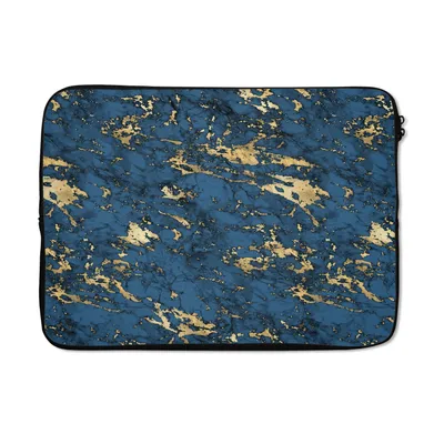 Produktbild von MuchoWow® Laptop Hülle 14 ZollBlau - Marmor - Gold - Design Laptoptasche - Laptoptasche - Stoßsicher - Schutzhaube