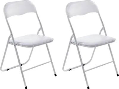 Zdjęcie produktu dla Zestaw 2 składanych krzeseł Felix, składane, z siedziskiem z sztucznej skóry PVC, tapicerowane | kolor: biały/biały