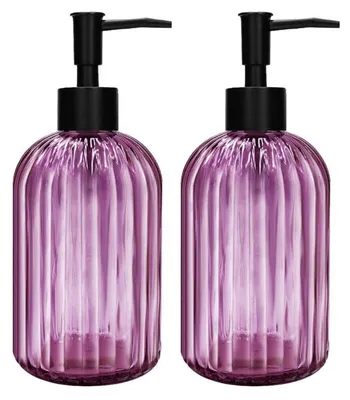 Immagine prodotto di Set da 2 dispenser per sapone in vetro con pompa nera, capacità 400 ml, colore viola