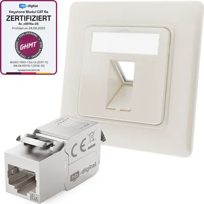 Produktbild von hb-digital Netzwerkdose 1 Port mit 1 x Keystone Modul CAT 6a Daten Dose RJ45 Unterputz RAL9010