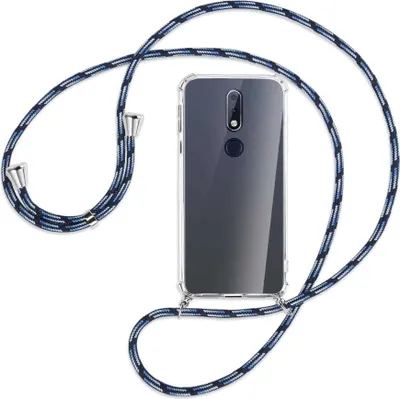 Produktbild von Handykette Backcover-Schutzhülle mit Band (Metall silberfarben) für Nokia 7.1 - Blautöne