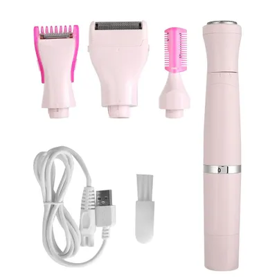 Obrázok produktu pre 4v1 USB dobíjateľný elektrický strojček na odstraňovanie chĺpkov v podpaží a na nohách ružový