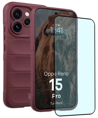 Produktbild von Robuste Handyhülle + gehärtetem Glas für Oppo Reno 15 Pro, Bizon Tur Pack, Burgunderrot