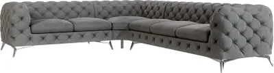 Produktbild von S-STYLE MÖBEL - Chesterfield Ecksofa Cleo mit Silber Metall Füßen aus Grau Samtstoff, Ottomane links, B/T/H: 323 cm/ 264 cm/ 75 cm