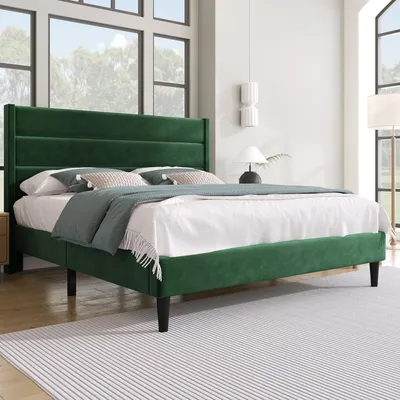 Produktbild von Polsterbett, Doppelbett 140x200, mit Lattenrost & gepolstertem Kopfteil, Samt, zeitloses modernes Design, Jugendbett, Dunkelgrš¹n