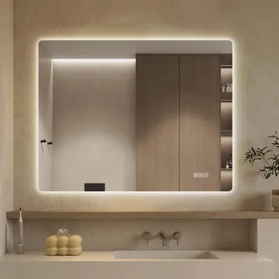 Immagine prodotto di Specchio da bagno a LED 90x70 cm senza cornice con retroilluminazione Dimmerabile Touch Anti appannamento 3 colori della luce 3000K-6000K Orizzontale Verticale Argento
