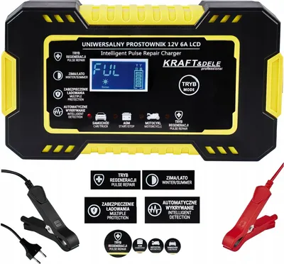 Zdjęcie produktu dla Automatyczny Prostownik Akumulatorowy Ładowarka LCD 12V / 6A Kraft&Dele