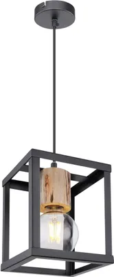 Produktbild von Globo Lighting Hängeleuchte Metall schwarz matt, Holz naturfarben, Metall schwarz matt, Kabel PVC Schwarz, Dekorhülse aus Holz über Fassung, LxBxH: 170x170x1200mm, exkl. 1x E27 60W 230V