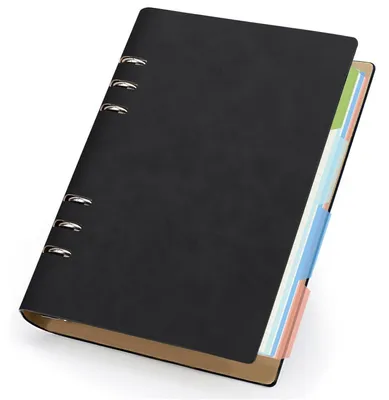 Image de Cahier A5 quadrillé, reliure à anneaux, rechargeable, 150 feuilles, 100 g/m², couleur noire, imitation cuir